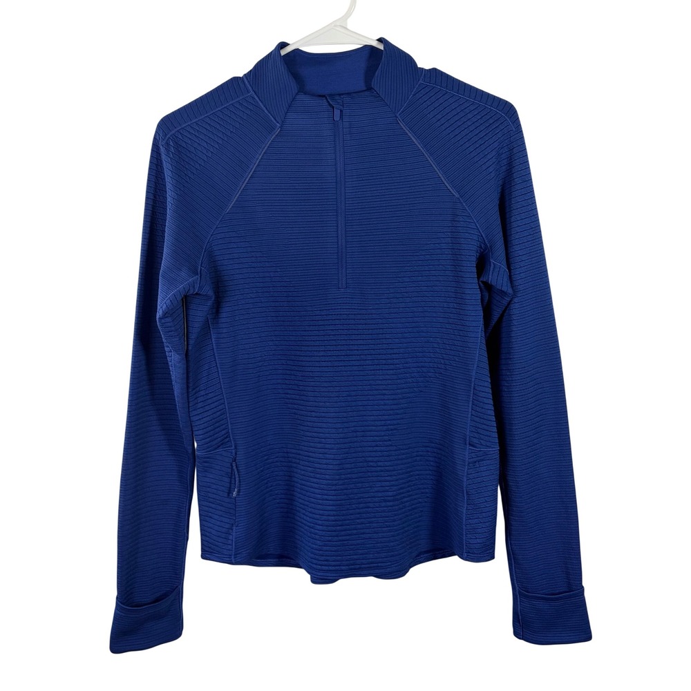 Lululemon Ventscape Half Zip Pullover Blue Ribbed Athletic Top Womens Size 8